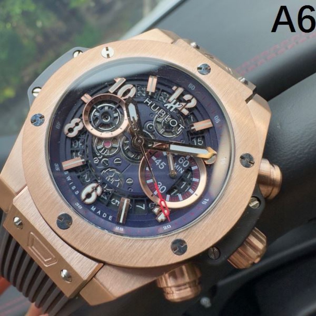 BIG BANG ビッグバン スケルトンダイヤル クロノグラフ 激安 HUBLOT ウブロ コピー 腕時計 ラバーベルト 自動巻き メンズ