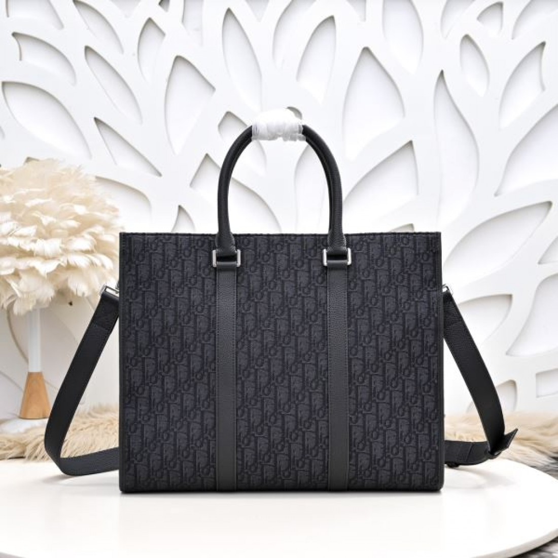 ビジネス 上品 Dior ディオール コピー トートバッグ オブリーク柄 キャンバス×レザー 縦型フォルム ハンド＋ショルダー2WAY 大容量収納 通勤対応