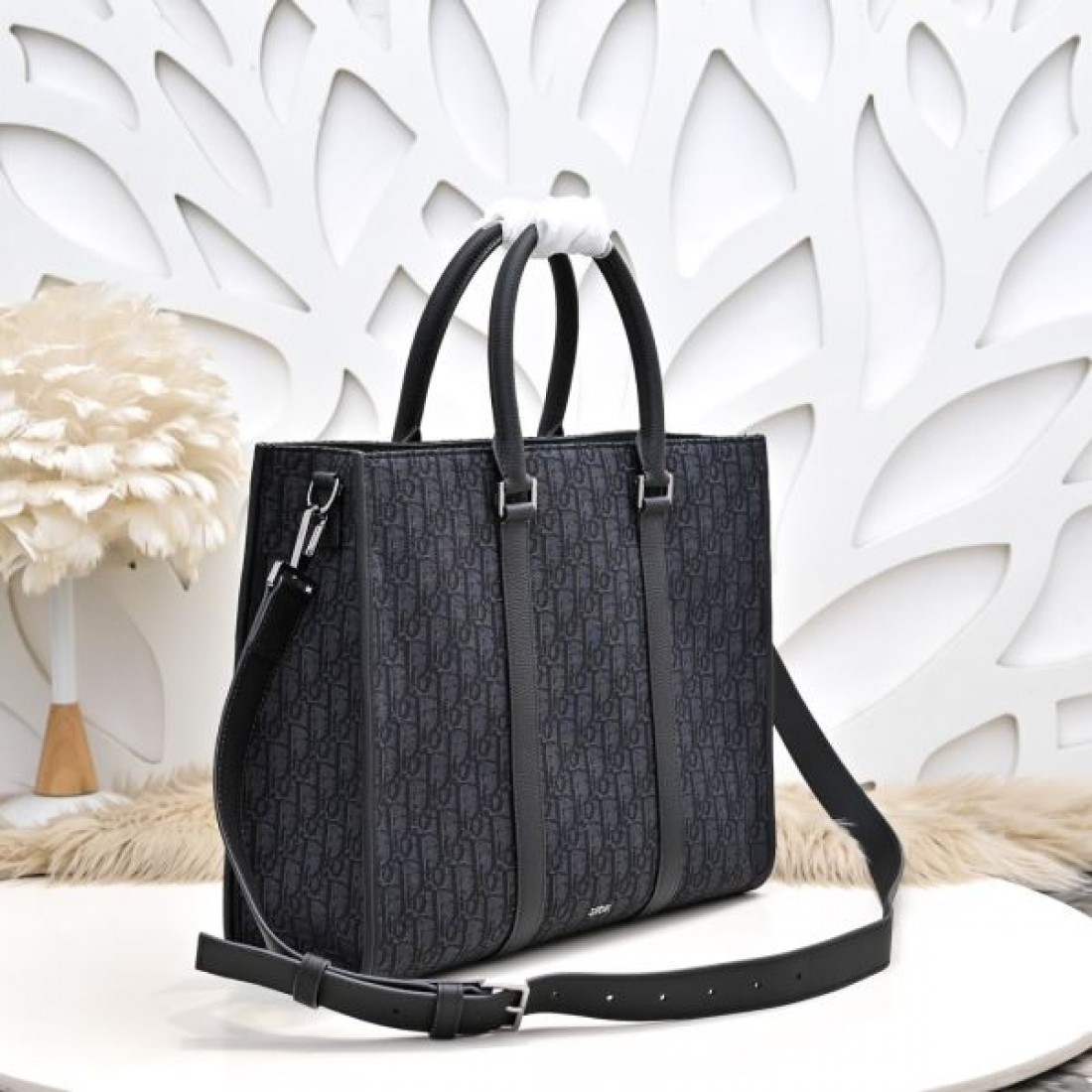 ビジネス 上品 Dior ディオール コピー トートバッグ オブリーク柄 キャンバス×レザー 縦型フォルム ハンド＋ショルダー2WAY 大容量収納 通勤対応