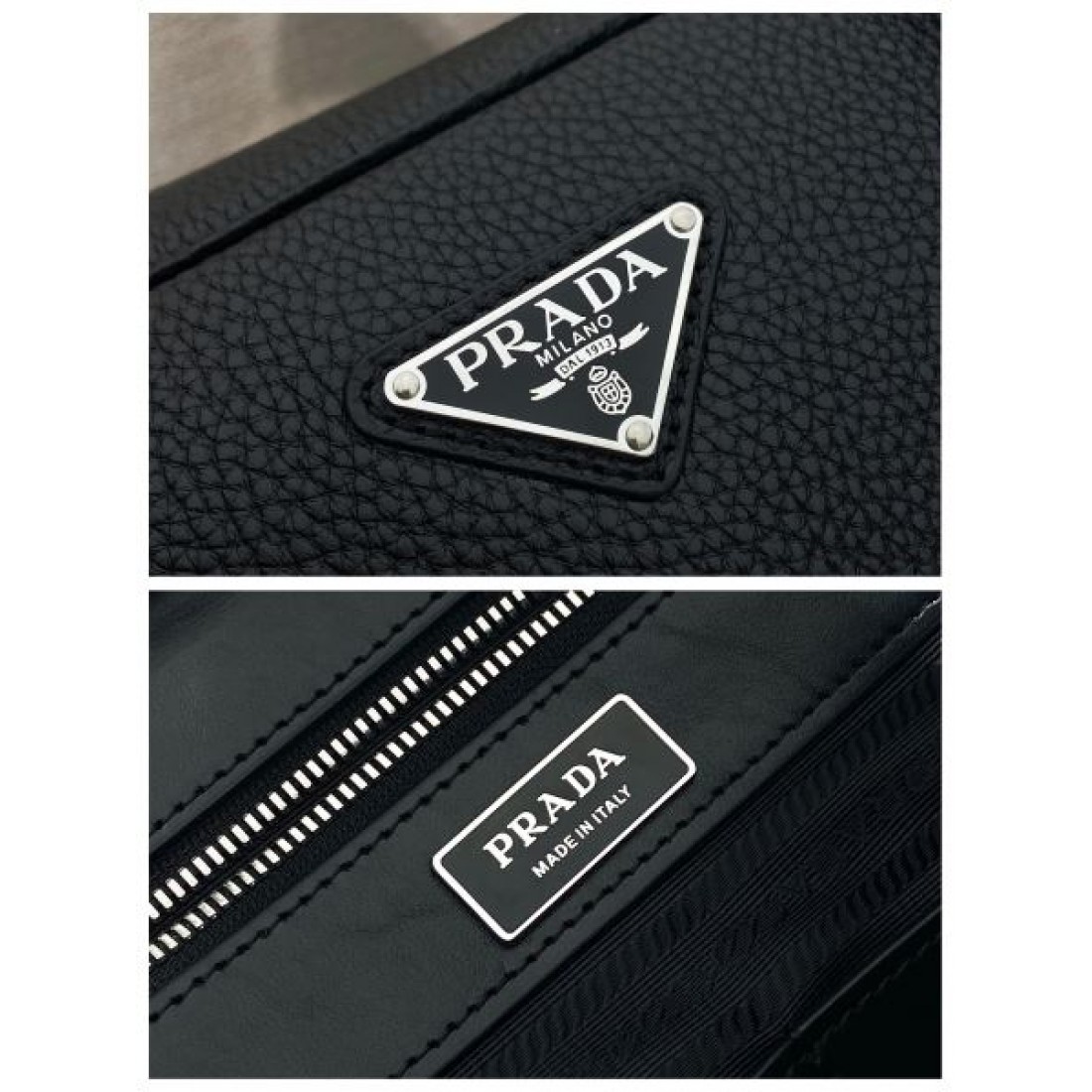 ビジネス 上質 PRADA プラダ コピー ブリーフケース レザー素材 スクエアフォルム 大容量収納 ダブルジップ開閉 ハンドバッグ シンプル設計 三角ロゴプレート