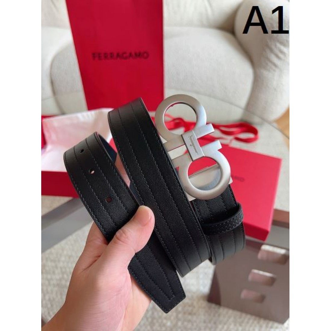 ダブルガンチーニ調バックル ラインデザイン 男女兼用 Ferragamo フェラガモ コピー ベルト