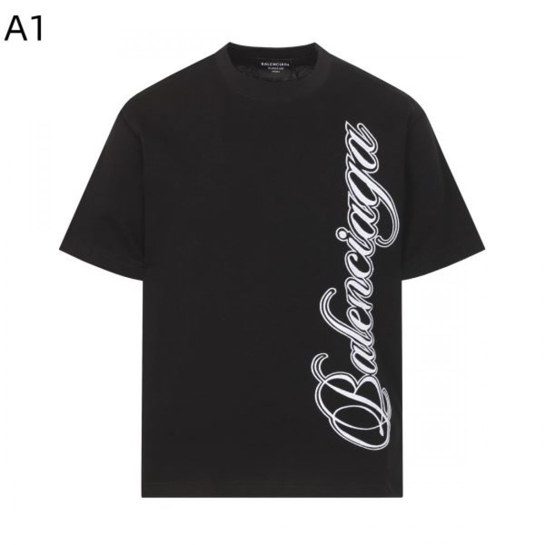 サイドロゴ BALENCIAGA バレンシアガ コピー Tシャツ ブラックカラー 筆記体デザイン 半袖仕様 ストリートスタイル向け