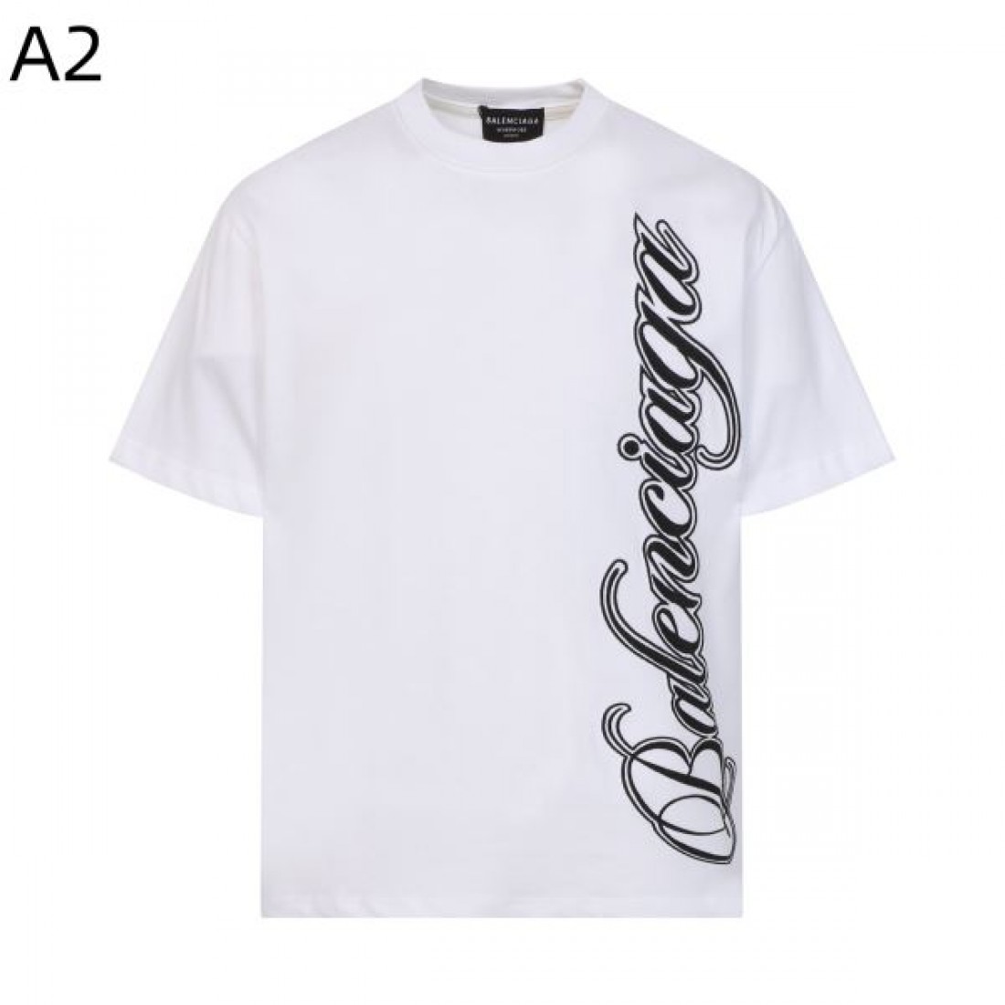 サイドロゴ BALENCIAGA バレンシアガ コピー Tシャツ ブラックカラー 筆記体デザイン 半袖仕様 ストリートスタイル向け