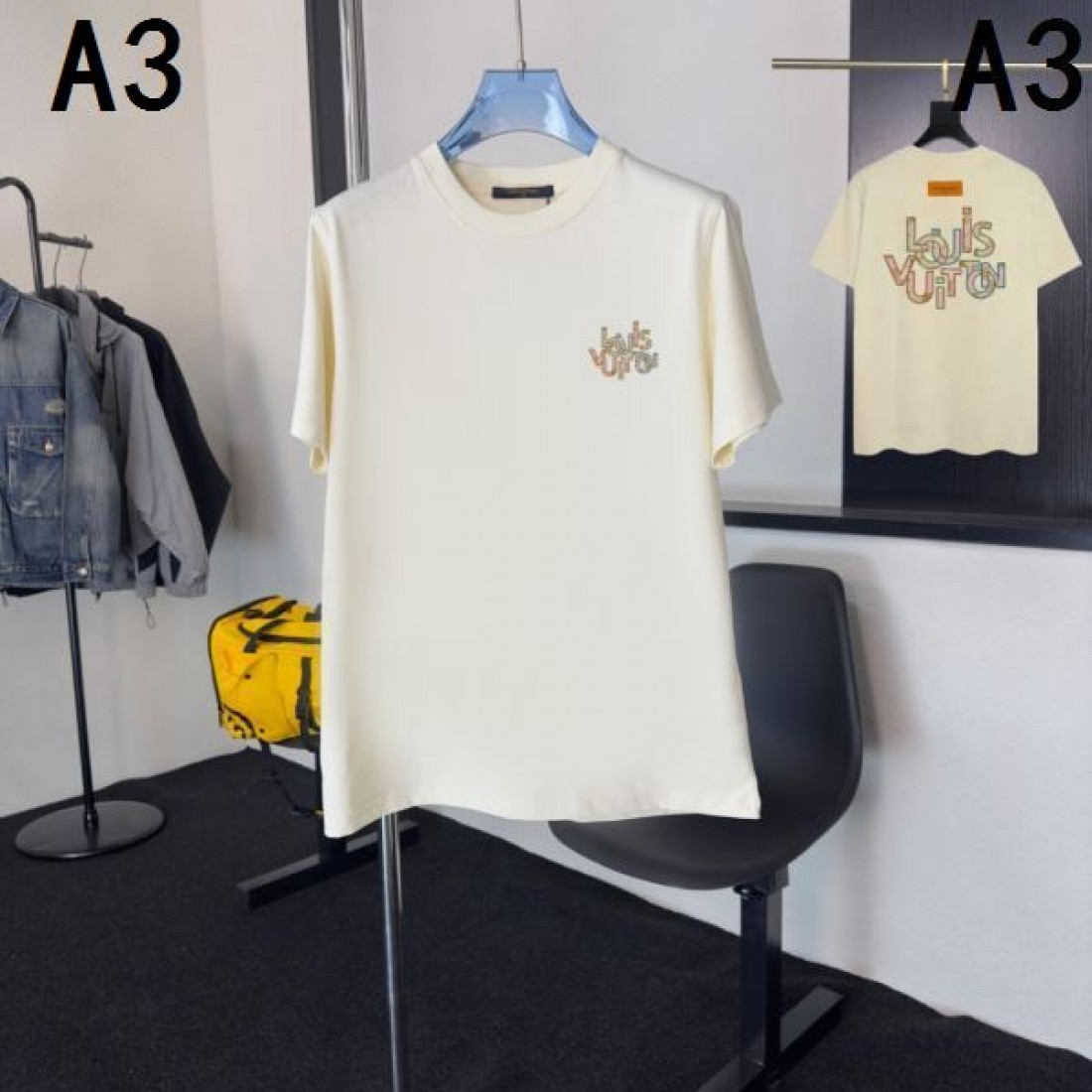グラフィックロゴ仕様 LOUIS VUITTON ルイヴィトン コピー 半袖Tシャツ ブラック×ブラウン配色 フロントデザイン デイリーコーデ対応