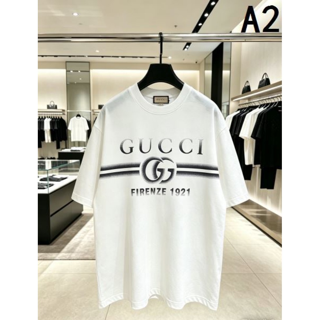 半袖Tシャツ GUCCI グッチ コピー ロゴプリント ダブルG ラインデザイン クルーネック カジュアルトップス