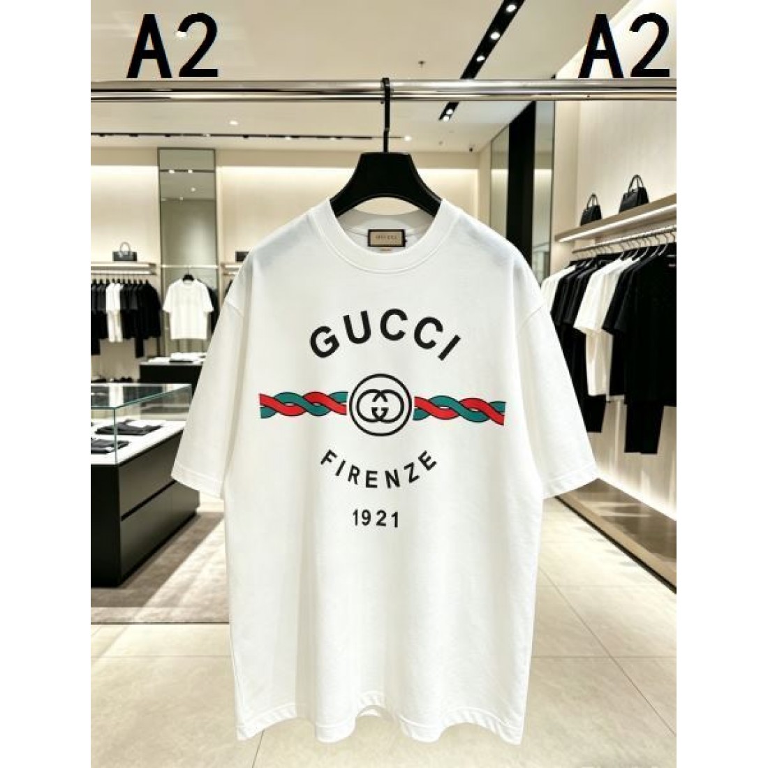 半袖Tシャツ GUCCI グッチ コピー ロゴプリント ダブルG レッドグリーンライン クルーネック