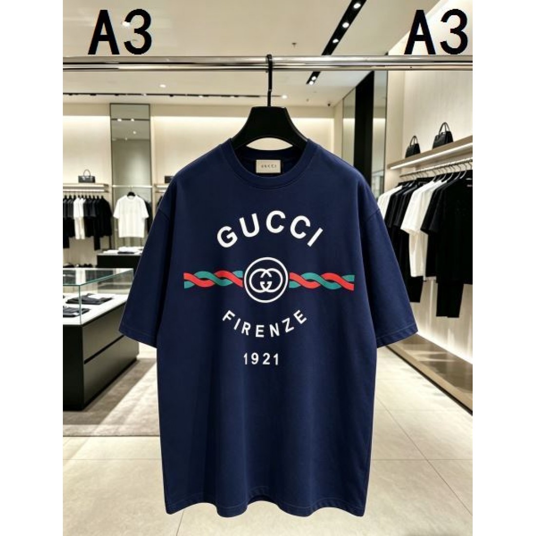 半袖Tシャツ GUCCI グッチ コピー ロゴプリント ダブルG レッドグリーンライン クルーネック