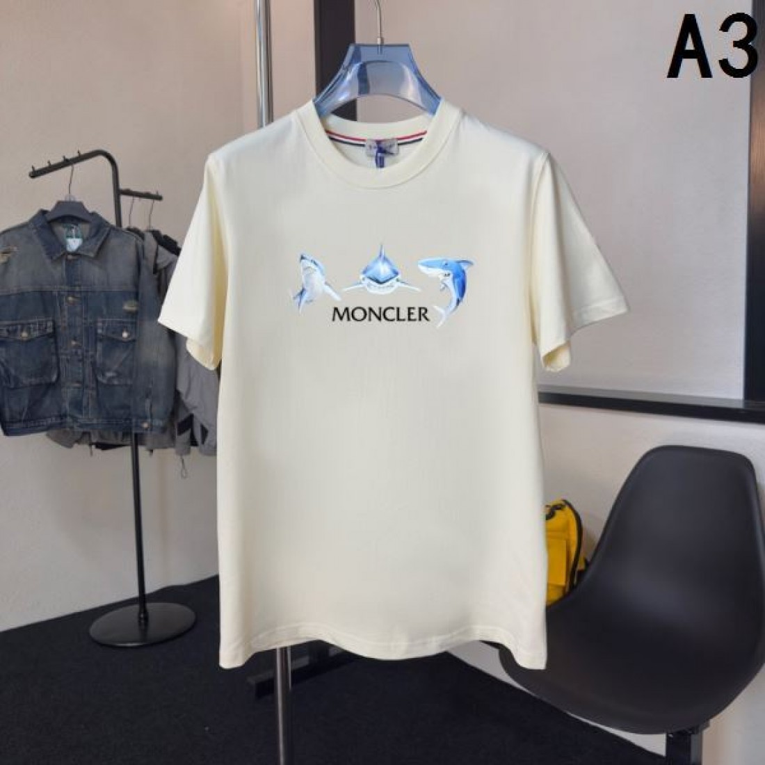 人気 トップス ブラック MONCLER モンクレール コピー Tシャツ シャークプリント 清涼感 クルーネック ゆったり