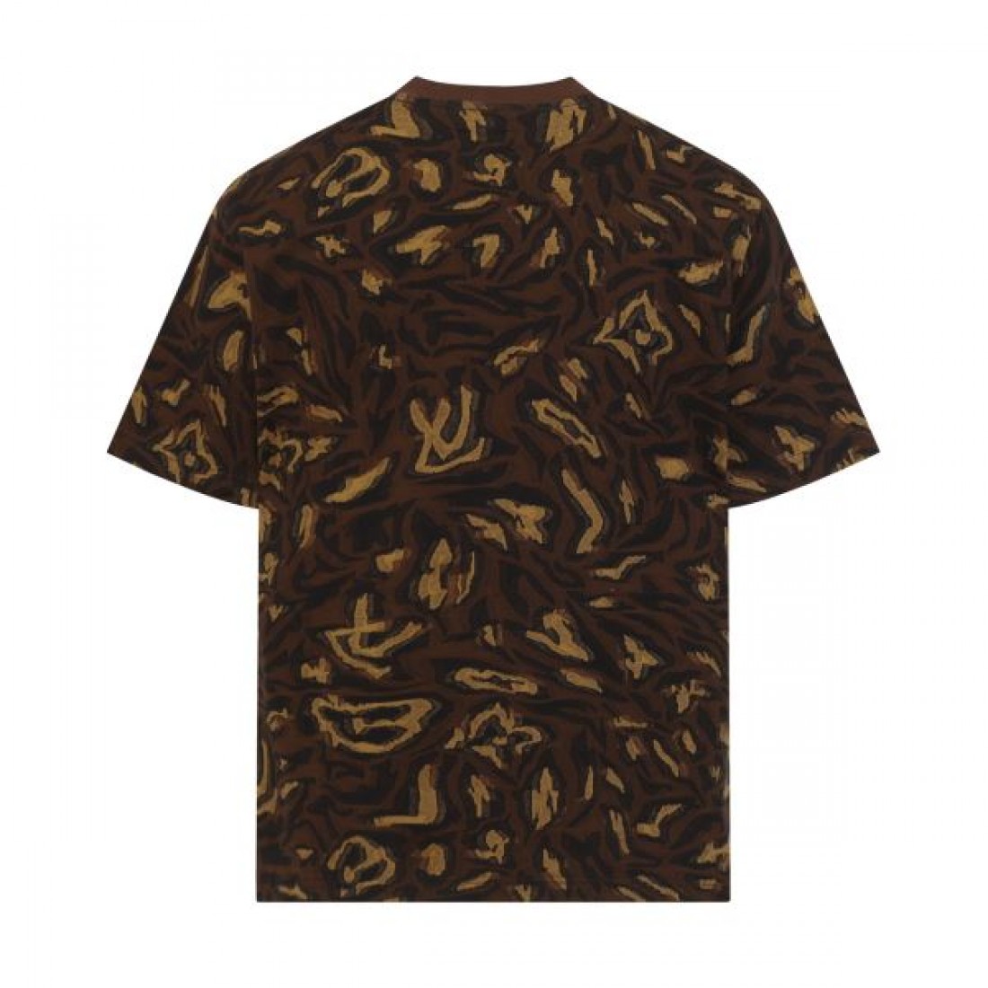 ブラウン 重厚 LOUIS VUITTON ルイヴィトン コピー Tシャツ 総柄プリント クルーネック ゆったり 人気 トップス