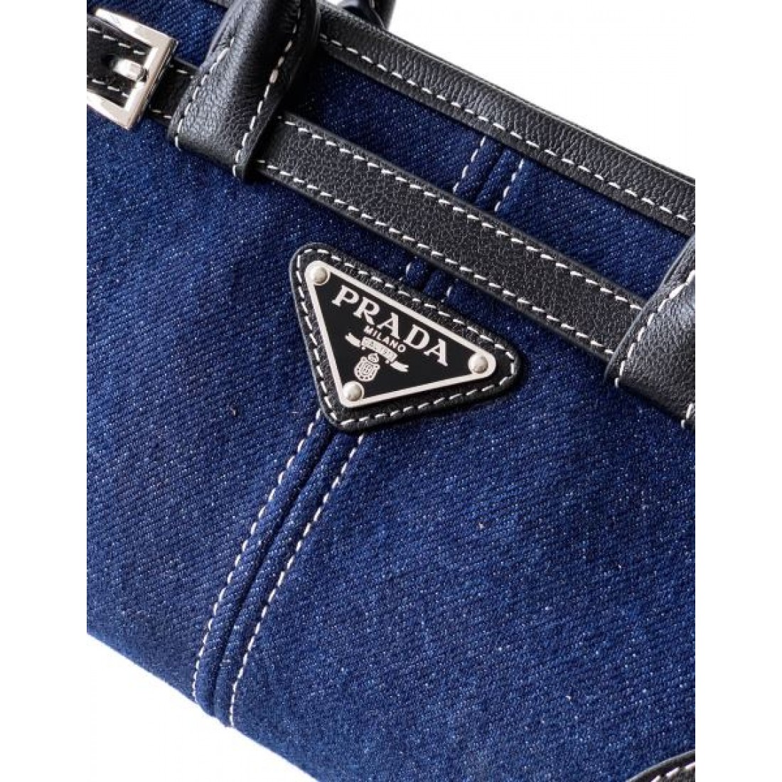 デニムコンビ ミニハンドルショルダー ゴールド金具 PRADA プラダ コピー バッグ フロントロゴ 2WAYカジュアルスタイル トレンドモデル