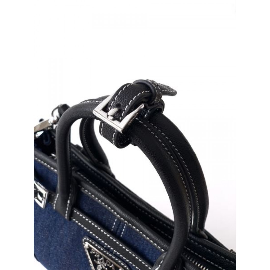 デニムコンビ ミニハンドルショルダー ゴールド金具 PRADA プラダ コピー バッグ フロントロゴ 2WAYカジュアルスタイル トレンドモデル