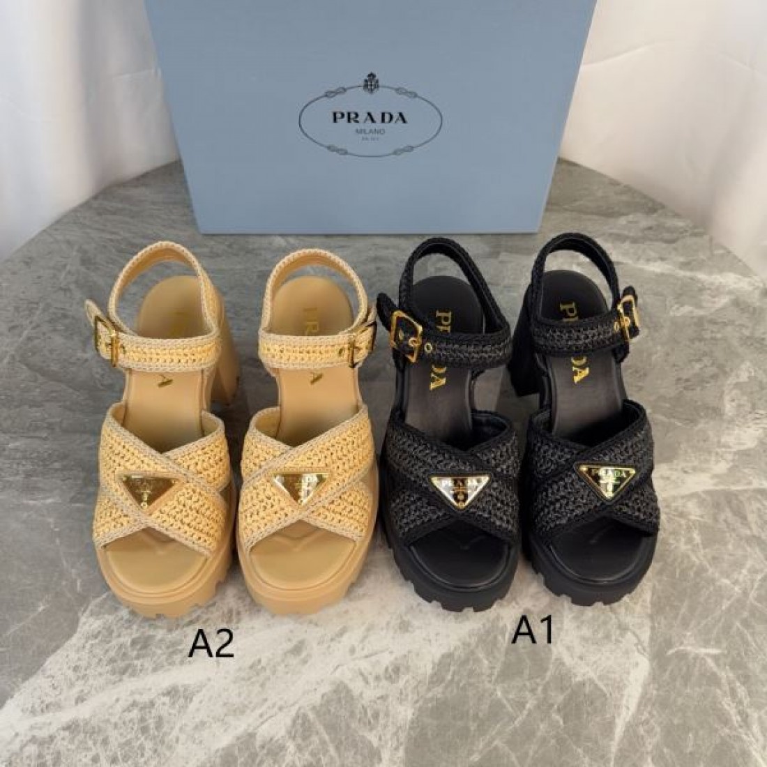 ラフィア調デザイン エレガントスタイル 夏映え PRADA プラダ コピー バックストラップサンダル