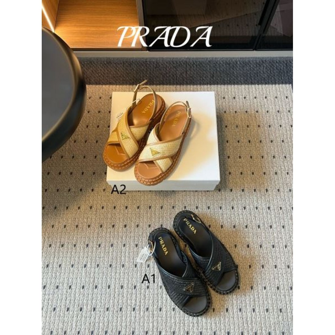 バックストラップ 編み込みデザイン 軽量 履き心地快適 PRADA プラダ コピー レザーサンダル タウンユース