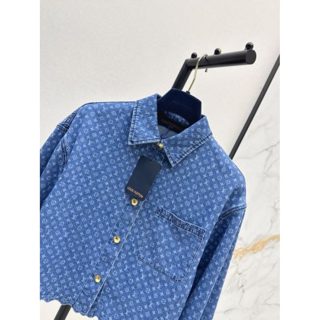 モノグラム総柄 ロイヤルブルー ゴールドボタン LOUIS VUITTON ルイヴィトン コピー 長袖シャツ クラシカルカラー