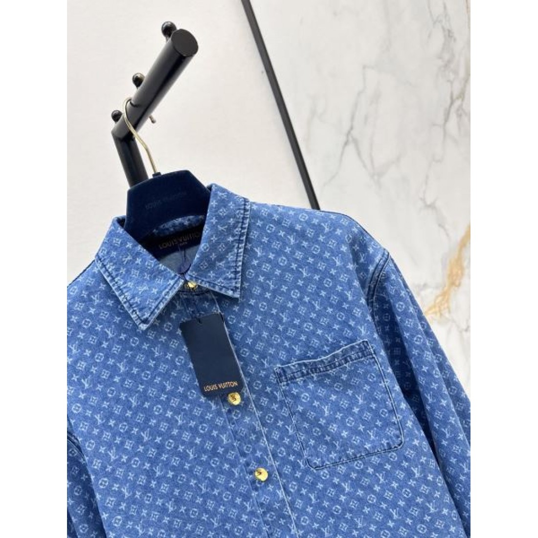 モノグラム総柄 ロイヤルブルー ゴールドボタン LOUIS VUITTON ルイヴィトン コピー 長袖シャツ クラシカルカラー