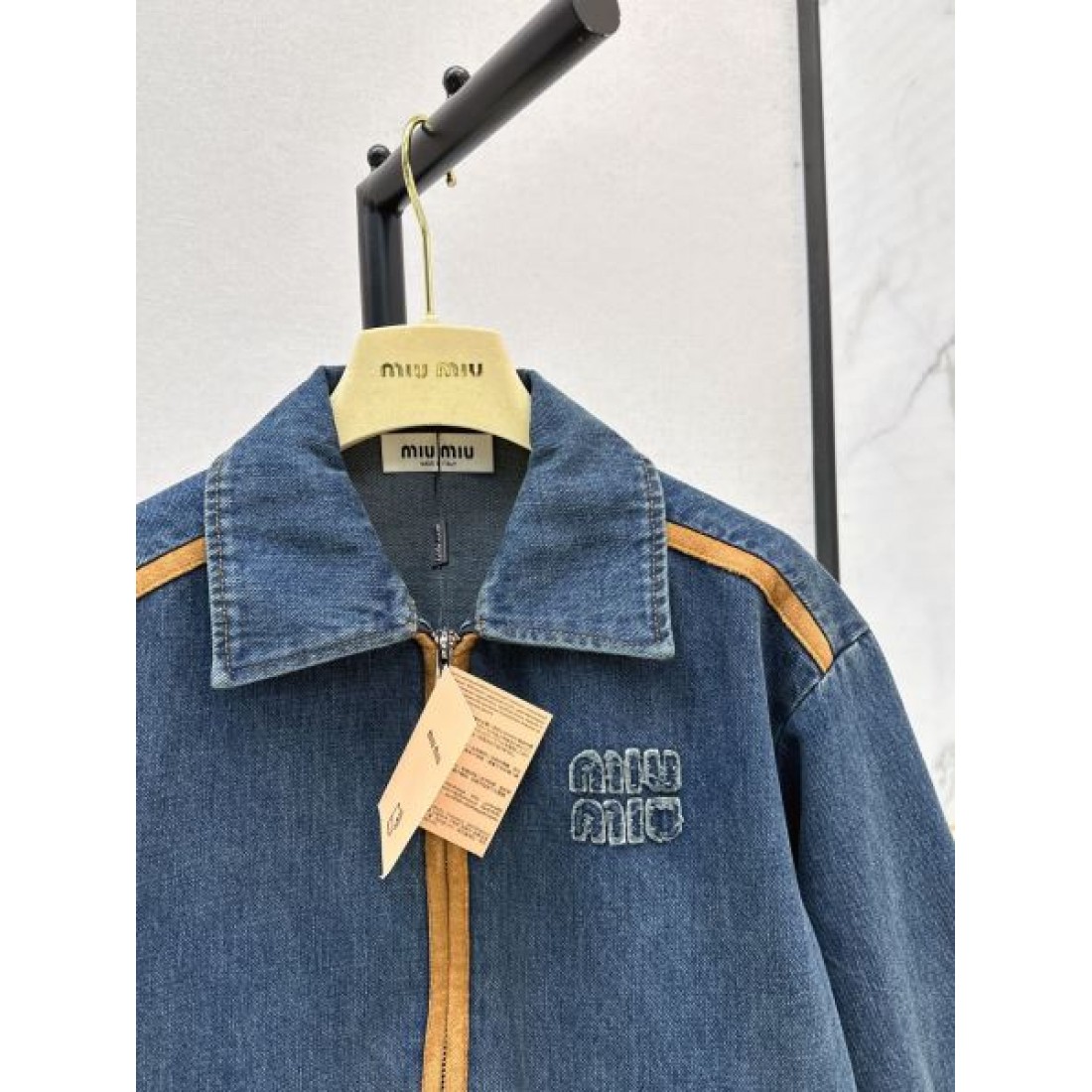 ゴールドジップ クロップドシルエット MIU MIU ミュウミュウ コピー デニムジャケット レトロプレッピー