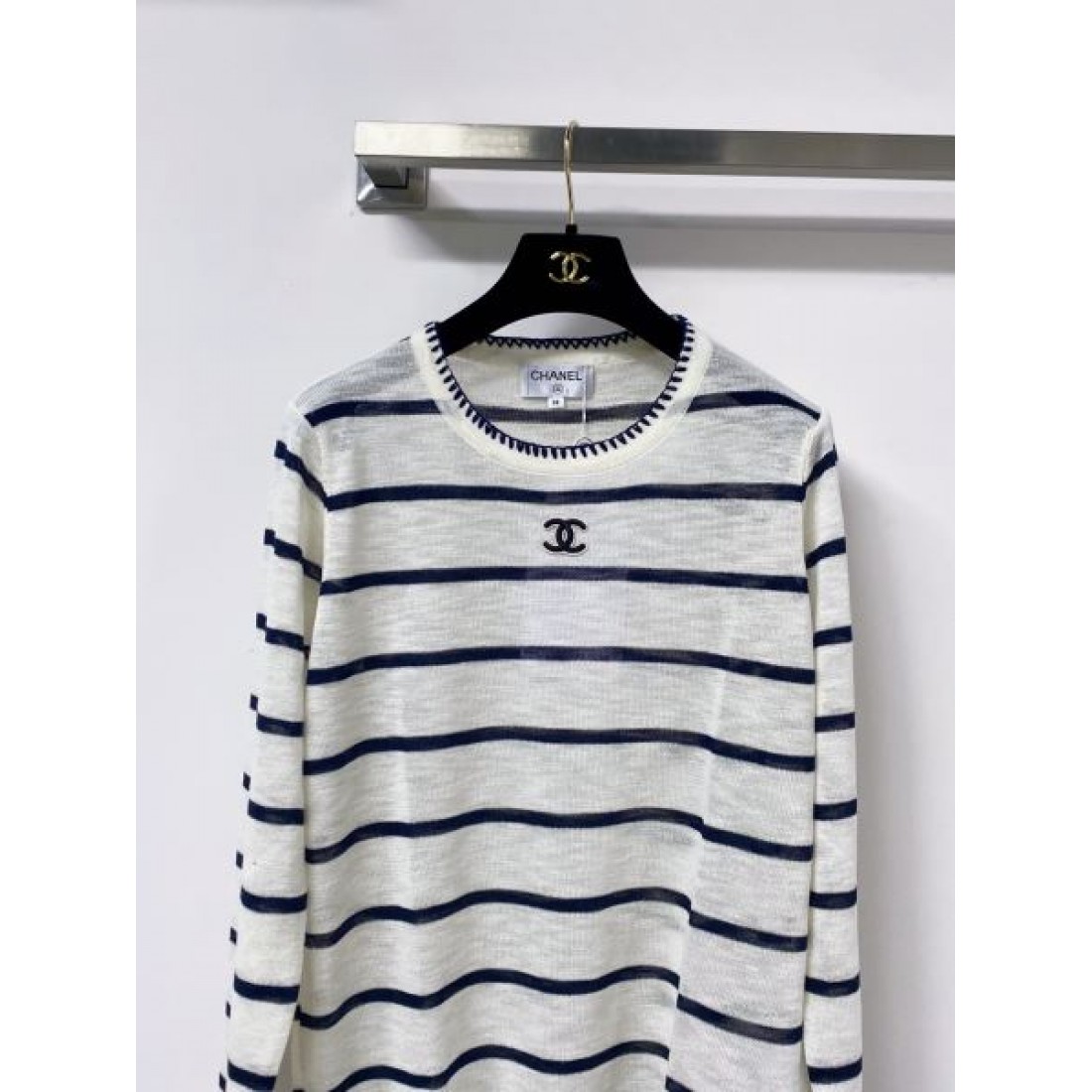 ネイビー系 横縞 CCアクセント CHANEL シャネル コピー ロングスリーブニット プレッピースタイル