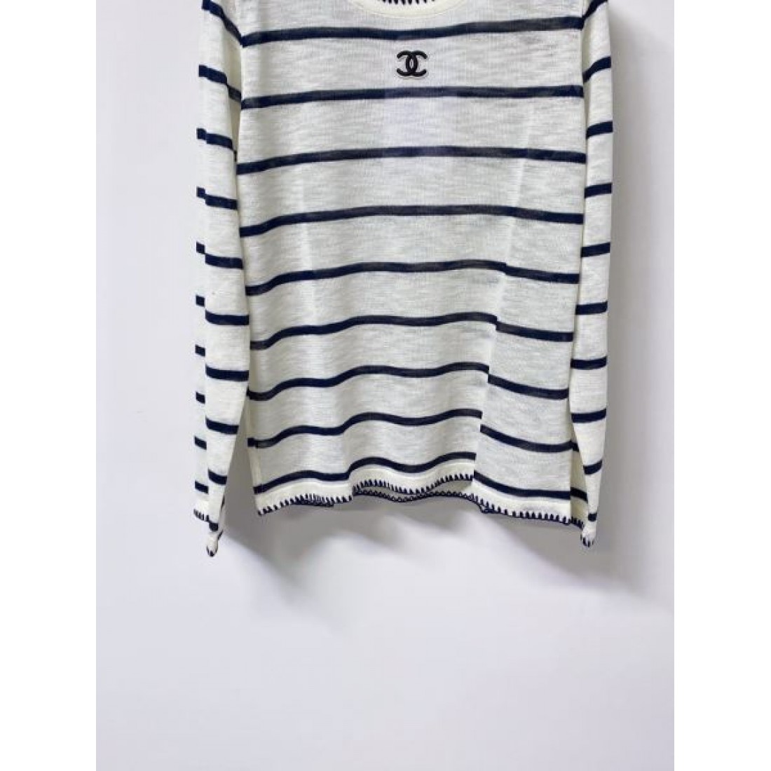 ネイビー系 横縞 CCアクセント CHANEL シャネル コピー ロングスリーブニット プレッピースタイル