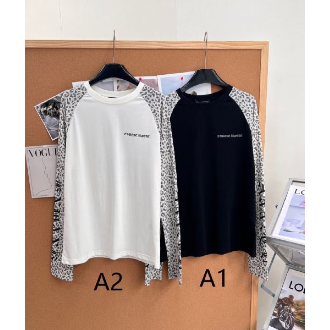 ヒョウ柄スリーブ ミニレタリング CHROME HEARTS クロムハーツ コピー ロンT ロックムード