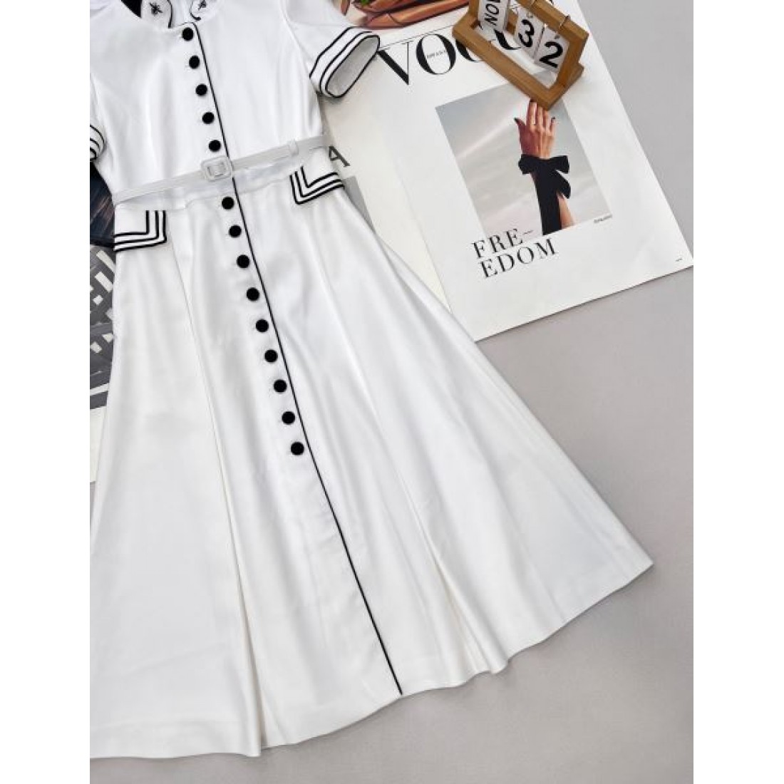 配色パイピング ウエストマーク DIOR ディオール コピー シャツワンピース Aラインシルエット