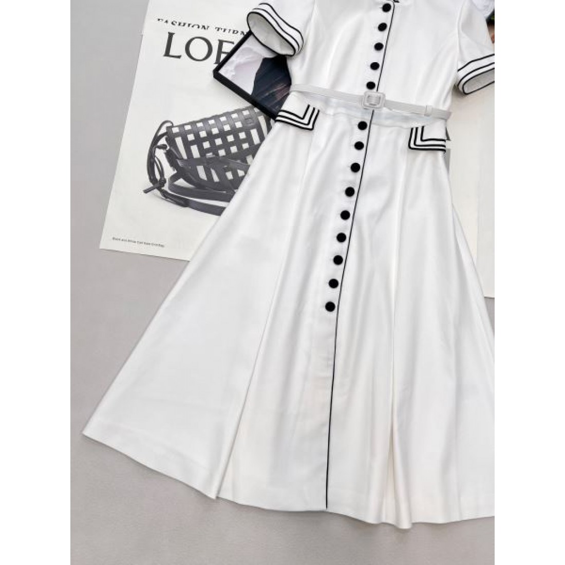 配色パイピング ウエストマーク DIOR ディオール コピー シャツワンピース Aラインシルエット