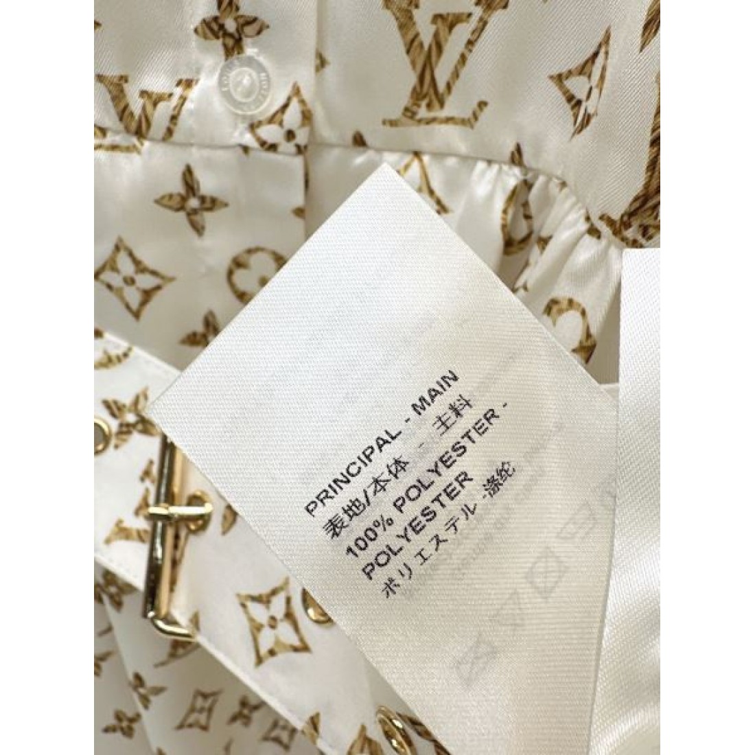 モノグラム調 アイボリー ロング丈 LOUIS VUITTON ルイヴィトン コピー ベルテッドシャツワンピース クラシカル仕立て