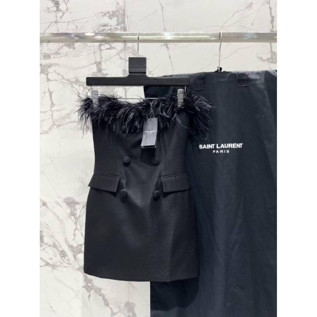 ダブルボタン フェザーデザイン YSL サンローラン コピー ミニドレス パーティースタイル