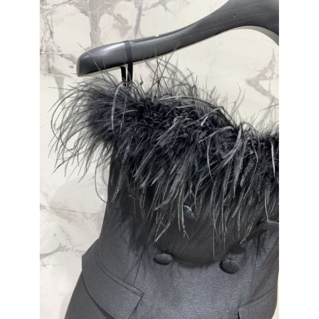 ダブルボタン フェザーデザイン YSL サンローラン コピー ミニドレス パーティースタイル