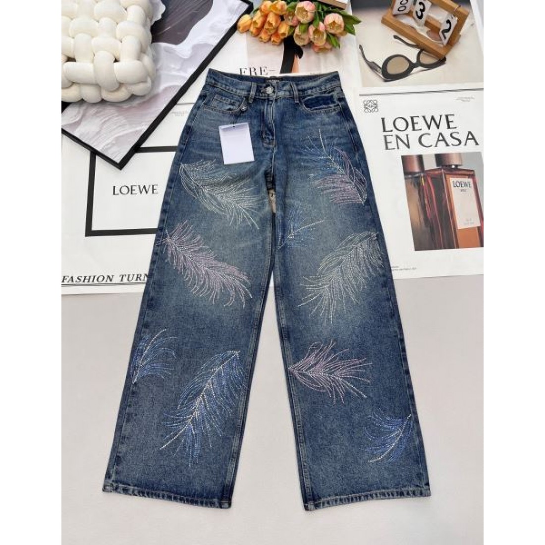 花火モチーフ スモーキーインディゴ CHANEL シャネル コピー ストレートジーンズ ワイドシルエット