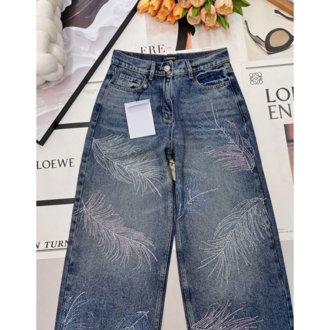 花火モチーフ スモーキーインディゴ CHANEL シャネル コピー ストレートジーンズ ワイドシルエット