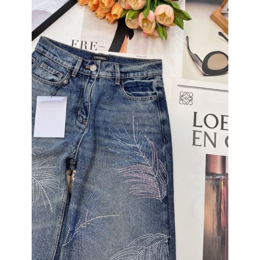 花火モチーフ スモーキーインディゴ CHANEL シャネル コピー ストレートジーンズ ワイドシルエット