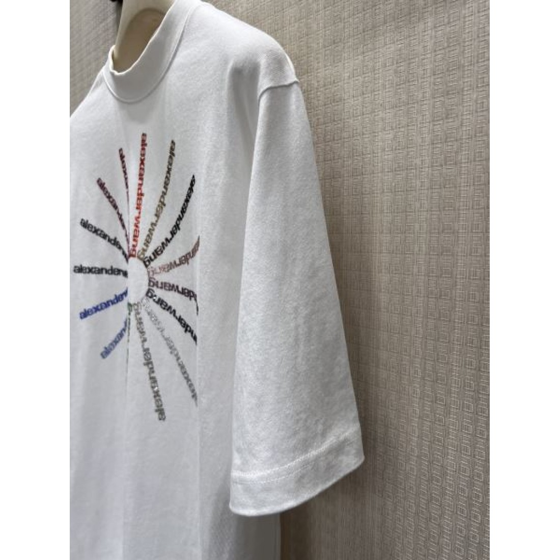 カラーレイが目を引く ALEXANDER WANG アレキサンダーワン コピー ビッグTシャツ アイボリー系 アートプリント ルーズフィット