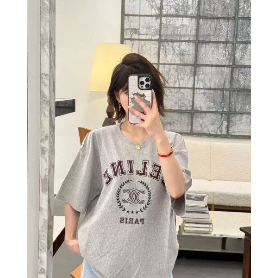 ヴィンテージ感漂う CELINE セリーヌ コピー グラフィックTシャツ サークルモチーフ ルーズフィット