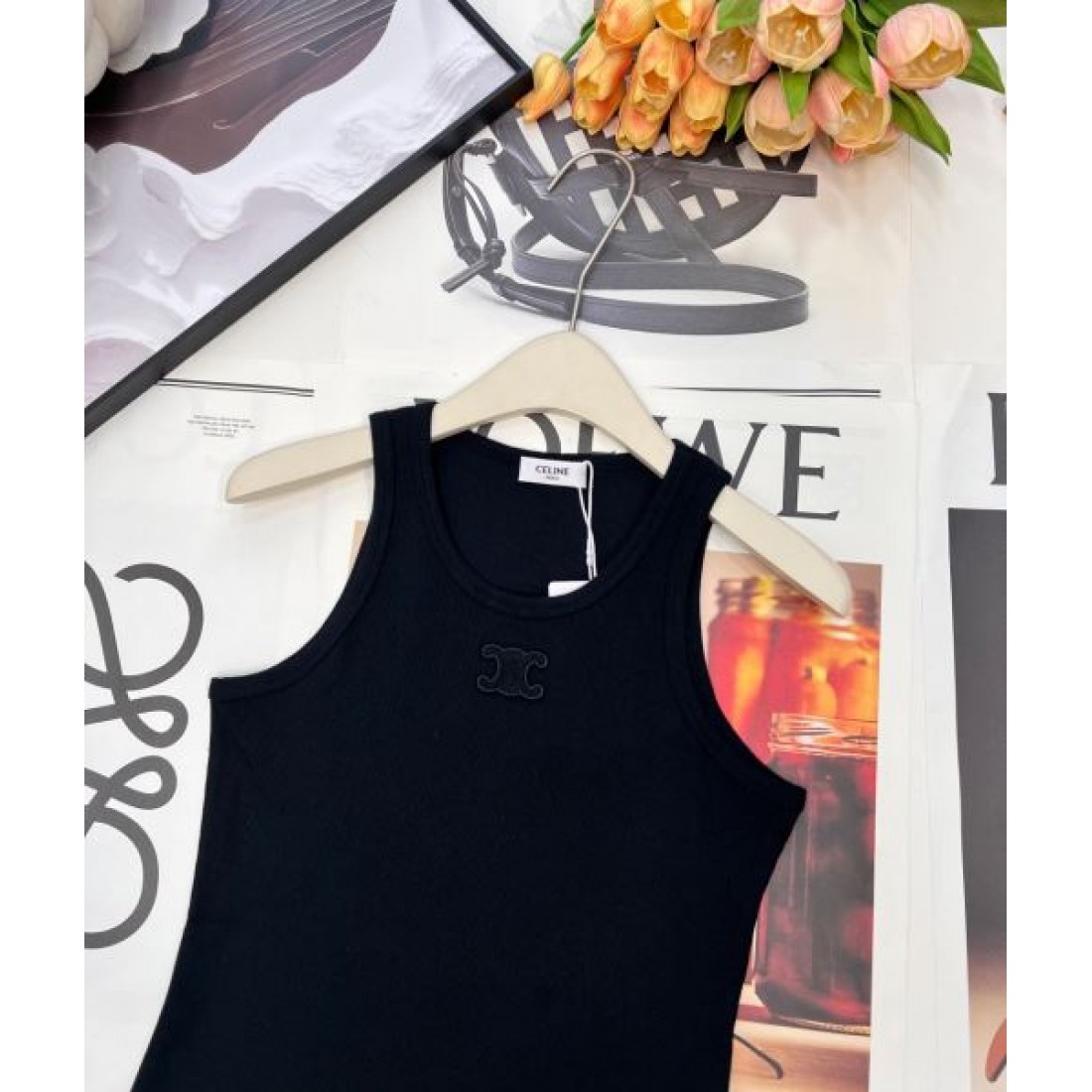 ダスティピンク フィットシルエット CELINE セリーヌ コピー レディース タンクトップ ミニロゴ