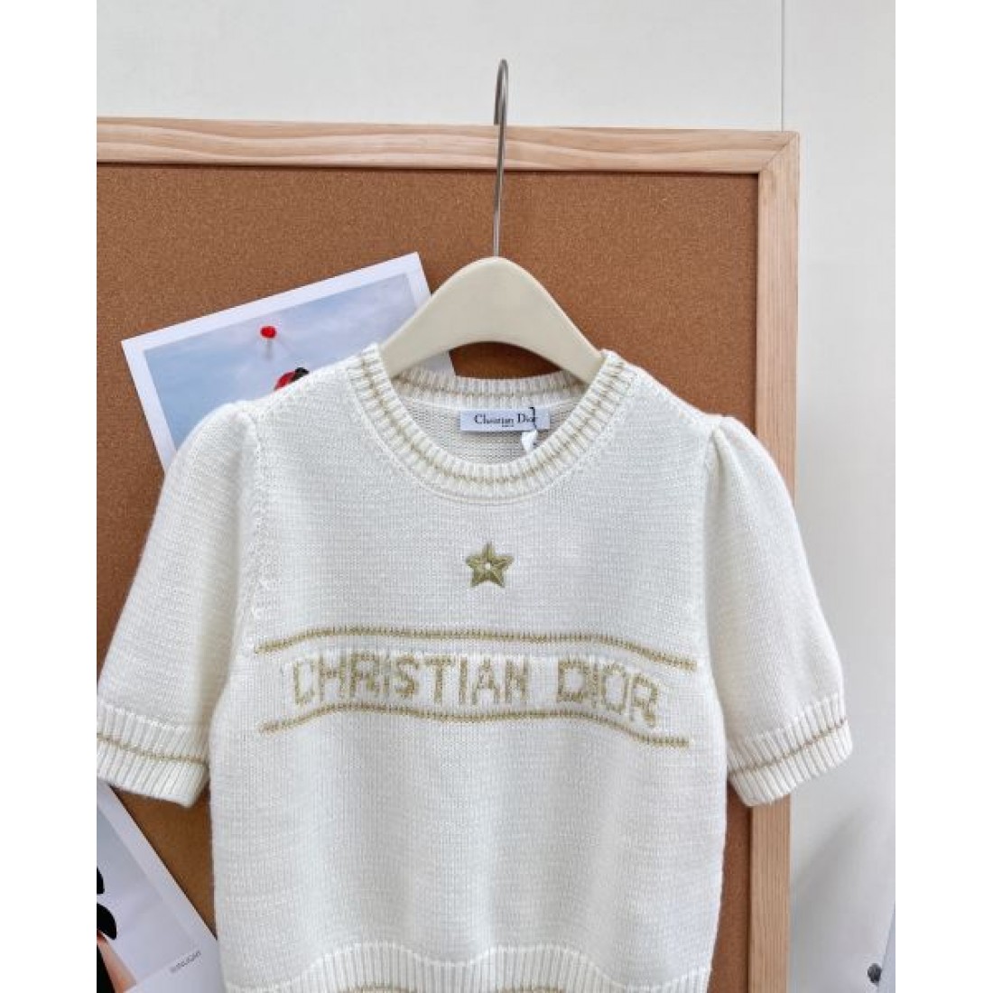 知的オフィスカジュアル DIOR ディオール コピー 襟付きニットトップス リブヘム レタリングデザイン