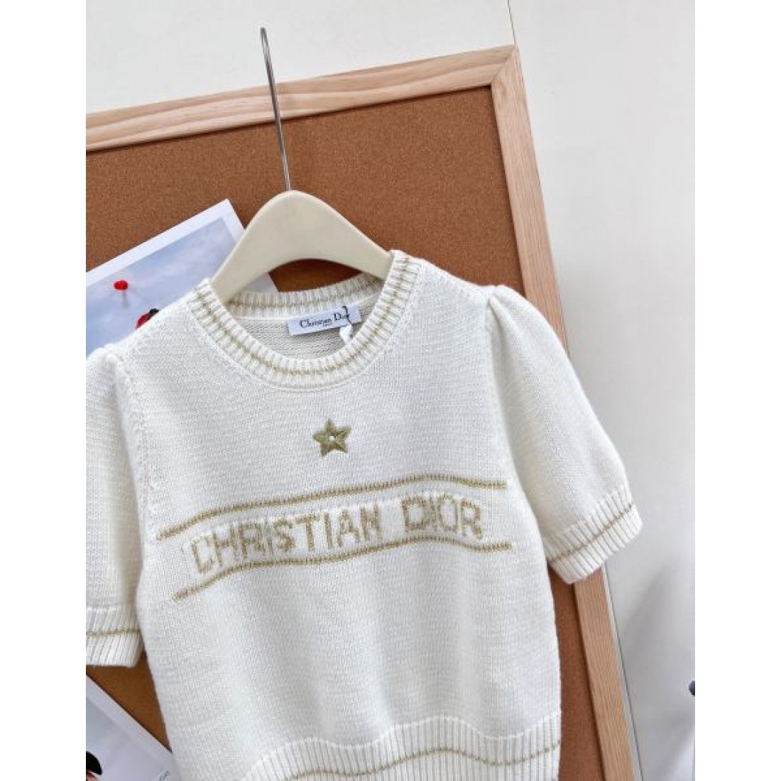 知的オフィスカジュアル DIOR ディオール コピー 襟付きニットトップス リブヘム レタリングデザイン