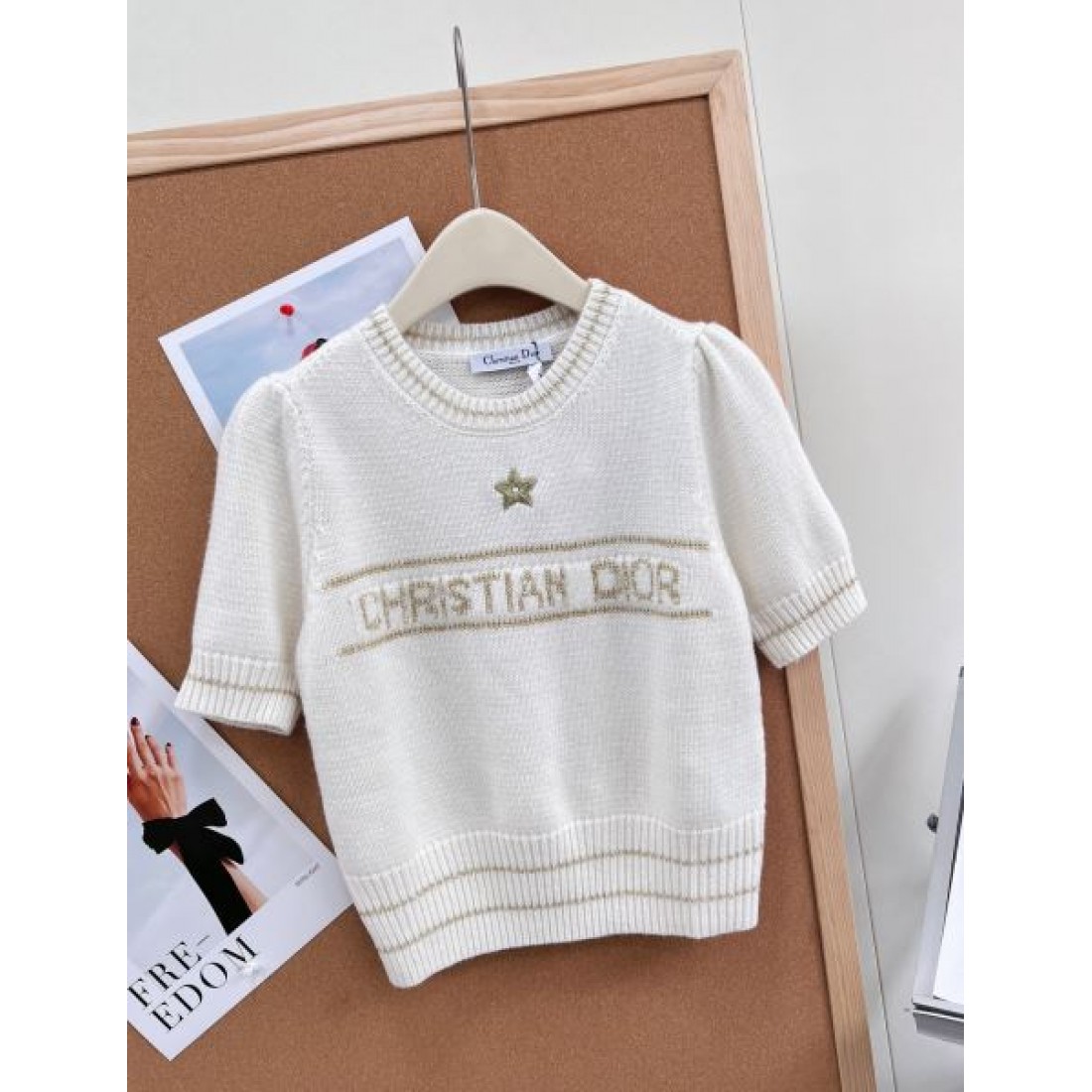 知的オフィスカジュアル DIOR ディオール コピー 襟付きニットトップス リブヘム レタリングデザイン