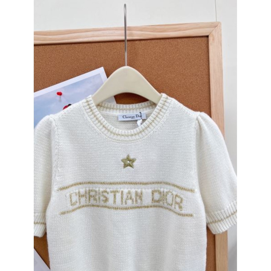 知的オフィスカジュアル DIOR ディオール コピー 襟付きニットトップス リブヘム レタリングデザイン