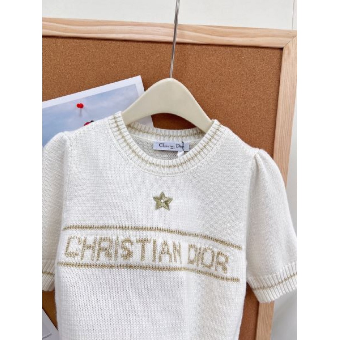 知的オフィスカジュアル DIOR ディオール コピー 襟付きニットトップス リブヘム レタリングデザイン