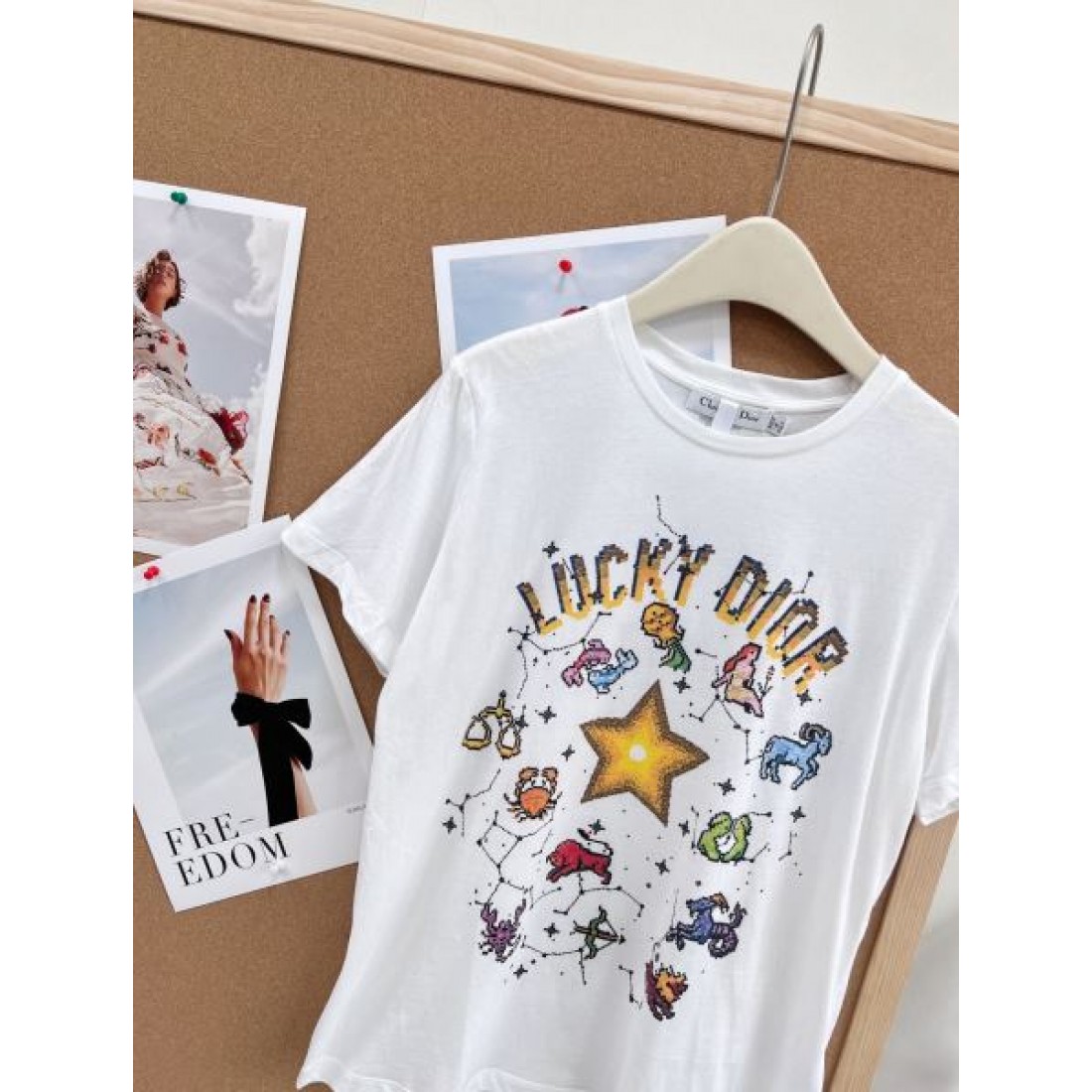 幸運モチーフが映える DIOR ディオール コピー グラフィックTシャツ フラワー＆ハート アートコラージュ