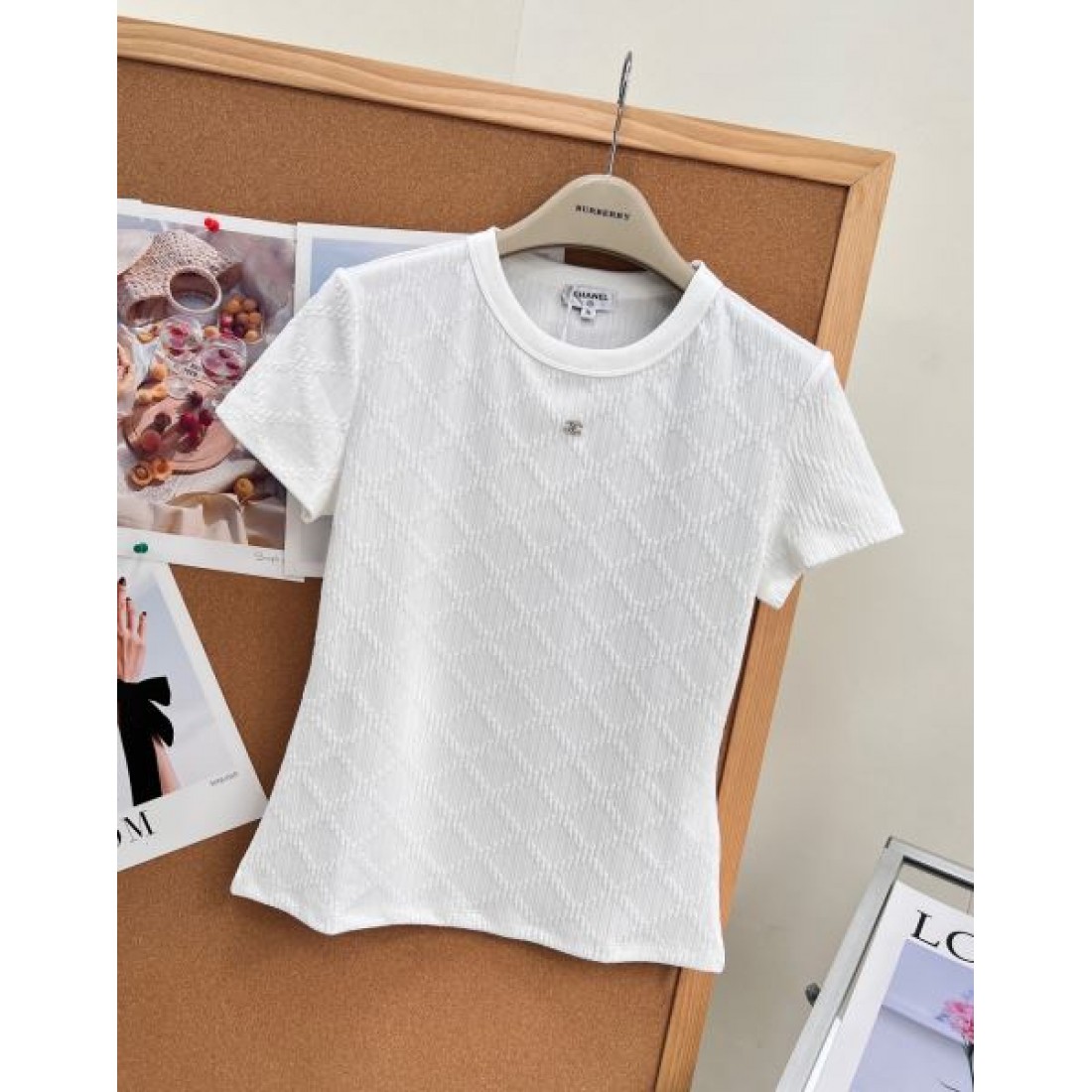ダイヤ柄 立体テクスチャー クルーネック CHANEL シャネル コピー 半袖Tシャツ フレンチミニマル