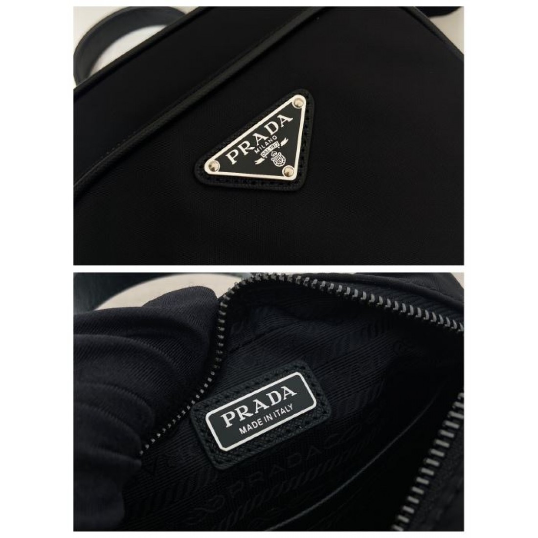 深みブラック 三角メタルプレート PRADA プラダ コピー ミニショルダーバッグ 縦型フォルム 街歩きスタイル