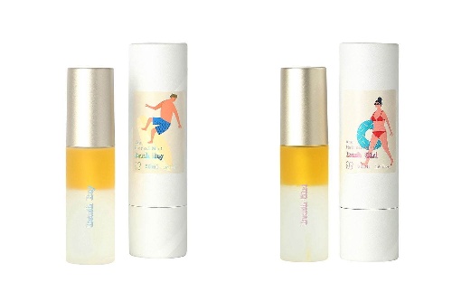 左から) ウカ ヘアオイルミスト オンザビーチ〈ボーイ〉50mL 3,500円＋税、
ウカ ヘアオイルミスト オンザビーチ〈ガール〉50mL 3,500円＋税