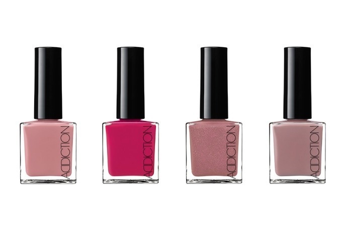 左から) アディクション　ザ ネイルポリッシュ Strawberry Moon、Prima Donna、Rusty Ruby、Roma Bronze 各1,800円＋税＜限定色＞
 ※Strawberry Moonのみ新色