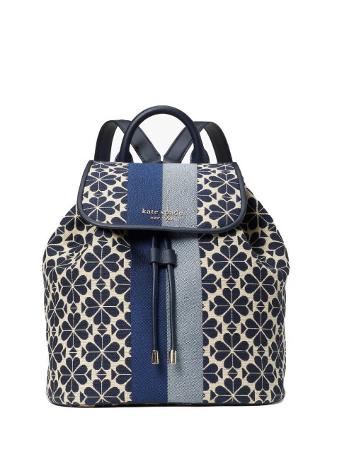 spade flower jacquard stripe medium flap backpack in blue multi 52,800円